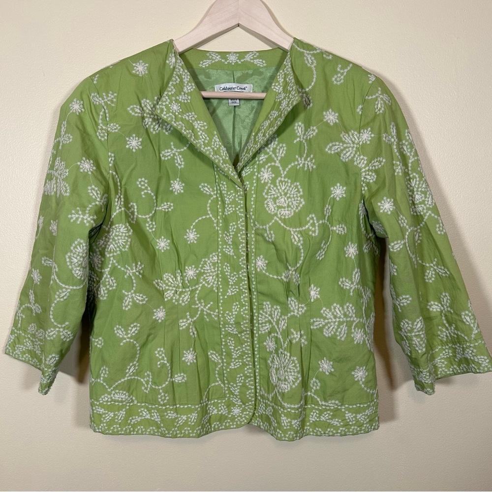 Vintage Coldwater Creek Jacket Lime Green 3/4 Sleeve Size 14 Cottagecore Artsy